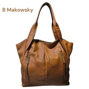 B Makowsky Dunaway Brown Pebbled Leather Tote in Nutmeg